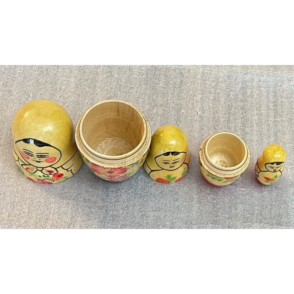 Vintage USSR Russian Matryoshka Nesting Dolls Set of 3 Hand Painted Wood